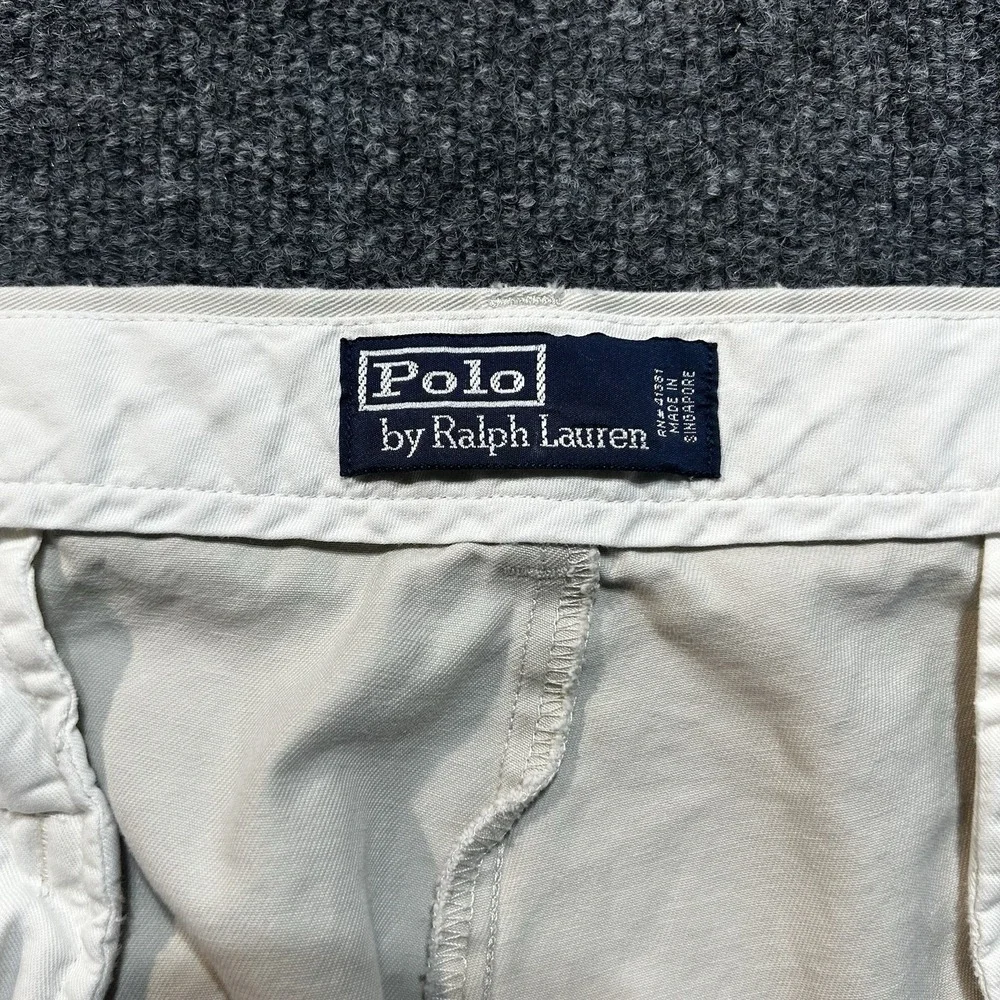 Vtg Polo Ralph Lauren Preston Chino Pants 42x30 Khaki Flat Front Cotton Twill
